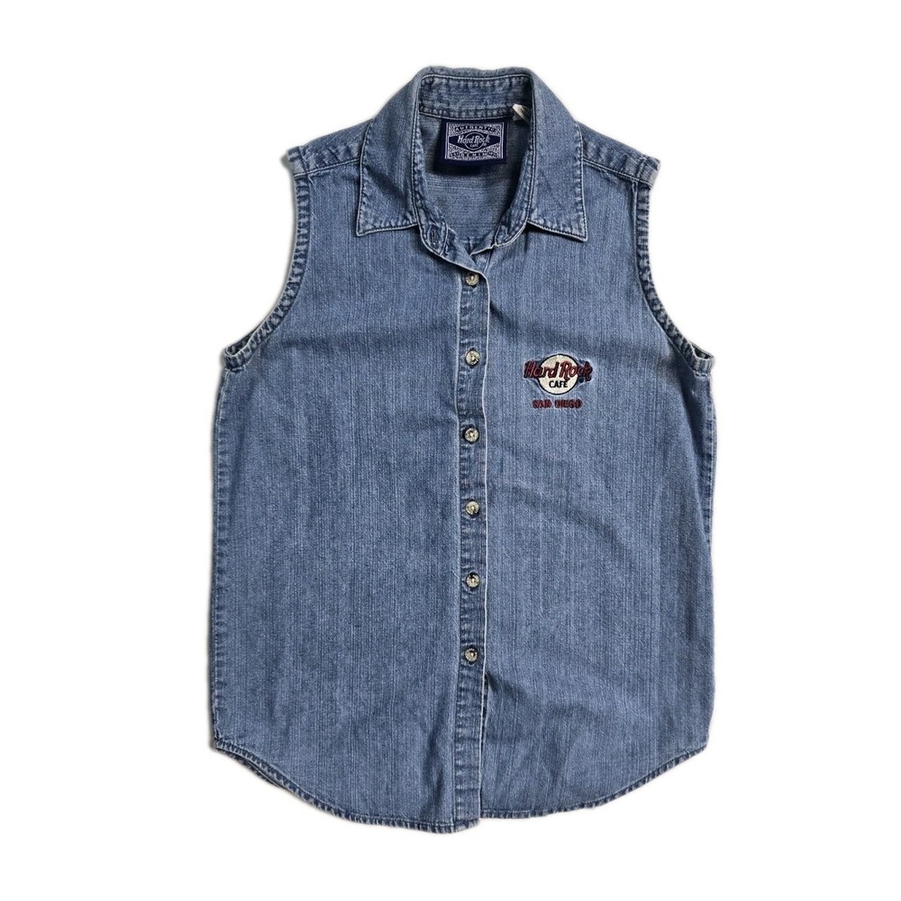 Hard Rock Cafe San Diego Vest Sleeveless Button-Up Denim Shirt Women's Small Y2K